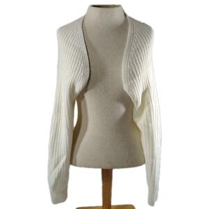 Knit Cardigan Bolero Shrug Ladies S CreamLightweight Open Cropped Dressy Long Sl